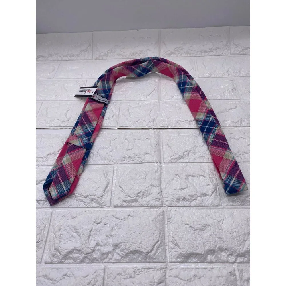 Skinny‎ Tie Madness Salad Alarm Plaid Necktie Cotton Pink Multicolor SKM754